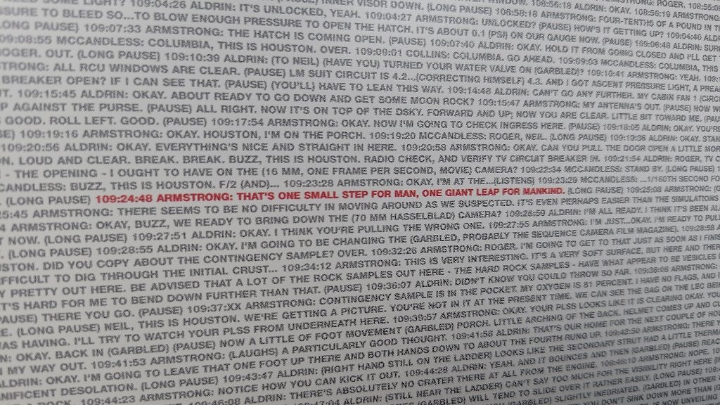 Poster met transcript van Apollo 11 maanlanding, Verzamelen, Ophalen, Gebruikt, 1980 tot heden, Prent