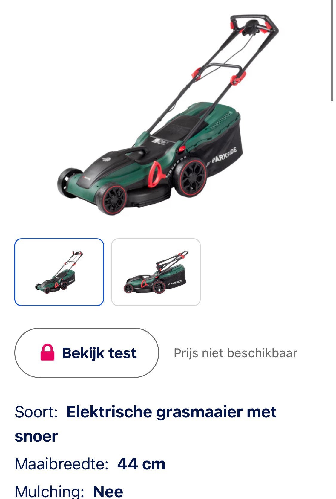 Parkside elektrische grasmaaier met opvangbak – €50, Ophalen, Gebruikt, Elektrische grasmaaier, Opvangbak