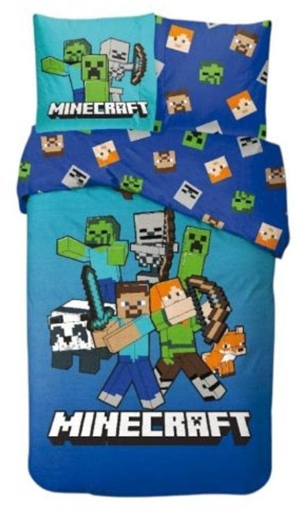 Minecraft Dekbedovertrek 140x200 - Block World - Katoen, Blauw, Nieuw, Ophalen of Verzenden, Dubbelzijdig