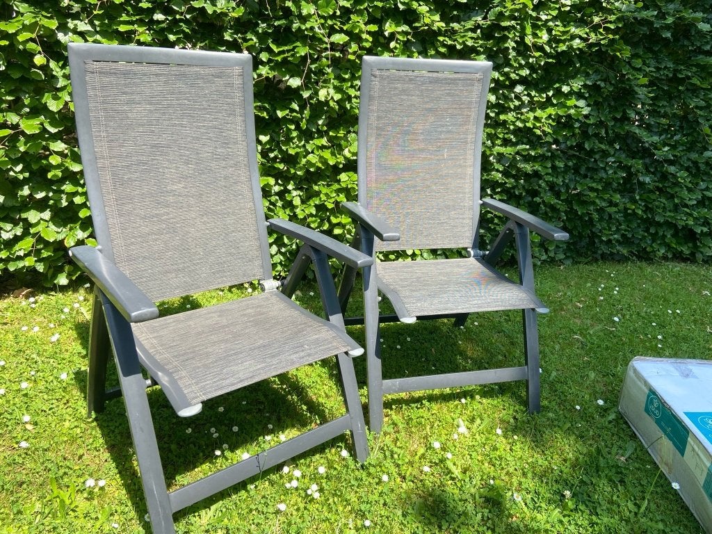 Set de jardin: 2 chaises de jardin réglables + chaise longue, Enlèvement, Comme neuf, Textilène, Ajustable