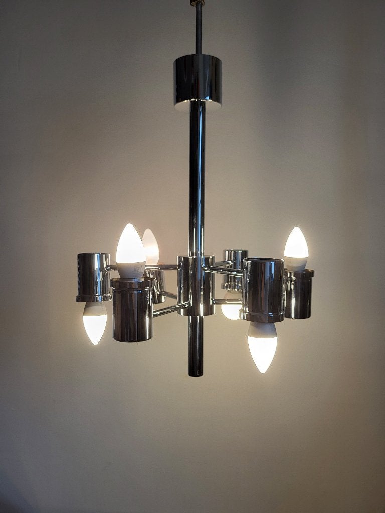 Lustre ou lustre vintage en chrome, avec 6 points lumineux, Enlèvement ou Envoi