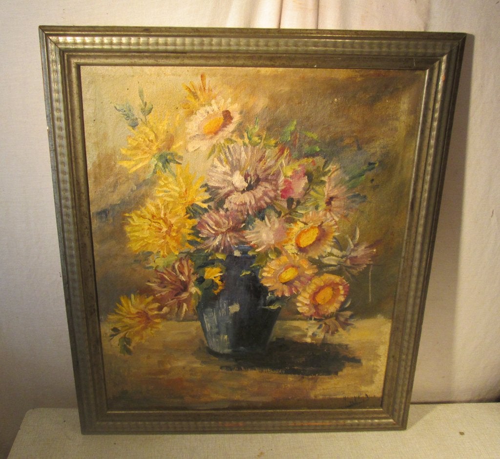 Prachtig Oud Geschilderd Werk 'Bloemen in Vaas' - gesigneerd, Antiquités & Art, Art | Peinture | Classique, Enlèvement ou Envoi