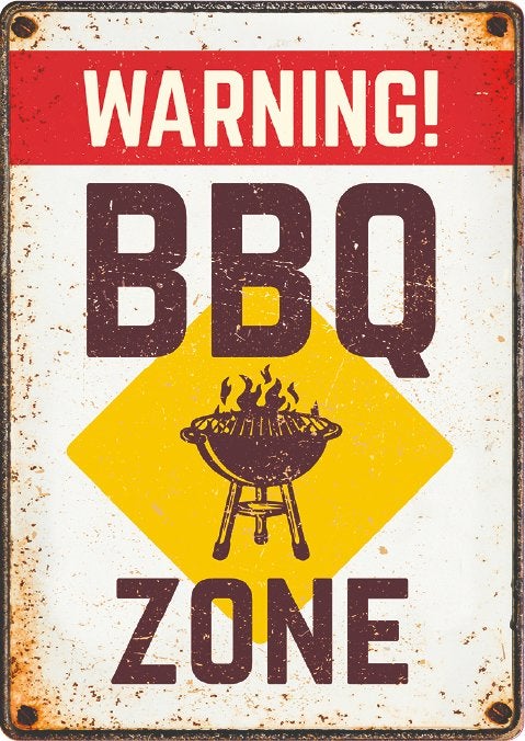 Metalen bord 'pas op! BBQ zone' spreuken, Tuin en Terras, Ophalen of Verzenden, Nieuw