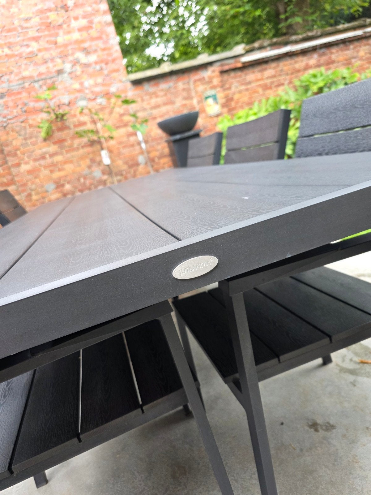 Tuintafel en 6 tuinstoelen met kussens, Tuin en Terras, Tuintafels, Ophalen, Zo goed als nieuw, Rechthoekig, Kunststof