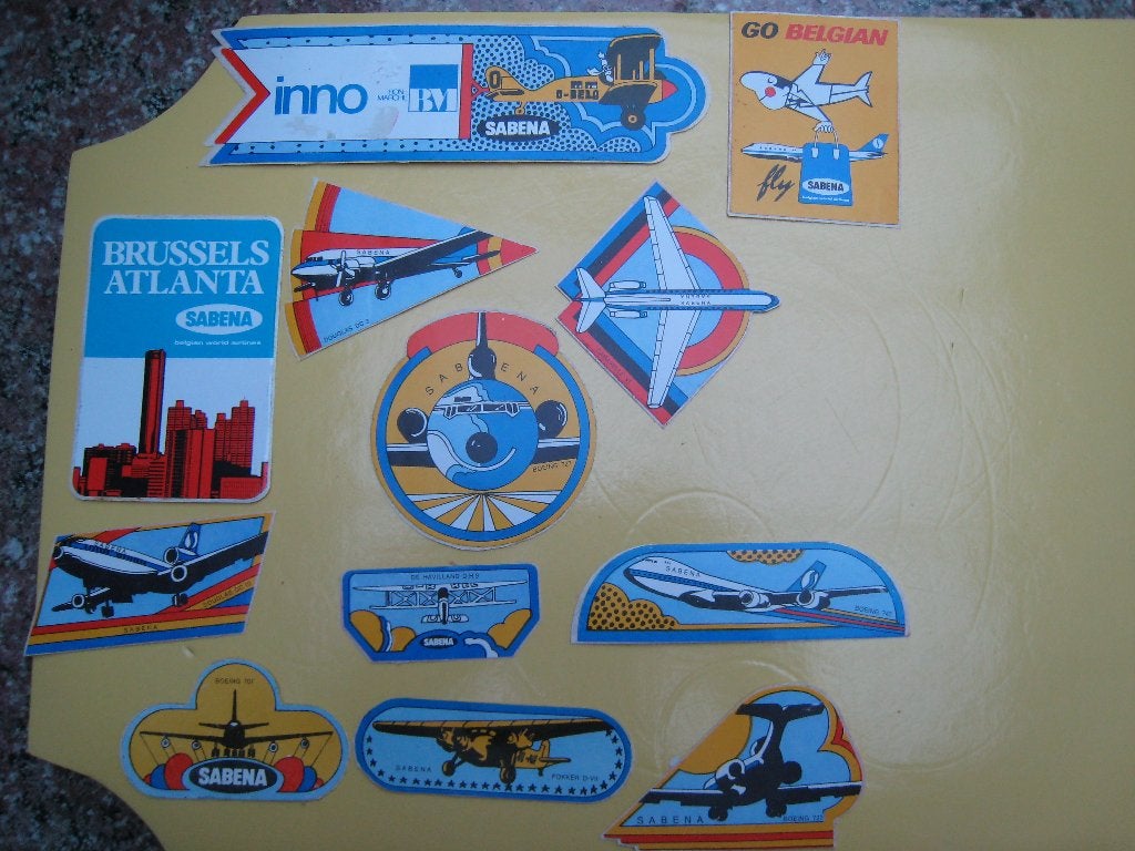 Lot de 12 autocollants vintage Sabena, Collections, Envoi, Utilisé, Société ou Association