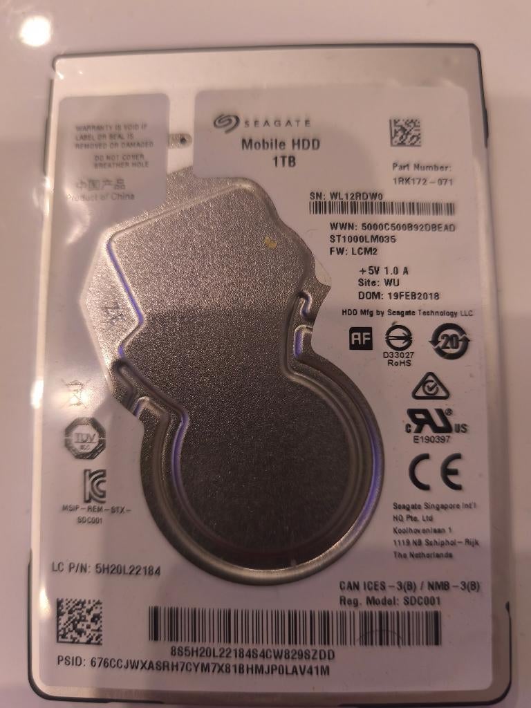 seagate mobile hdd 1tb – modèle st1000lm035 (2018)., Intern, Ophalen of Verzenden, Zo goed als nieuw, Seagate