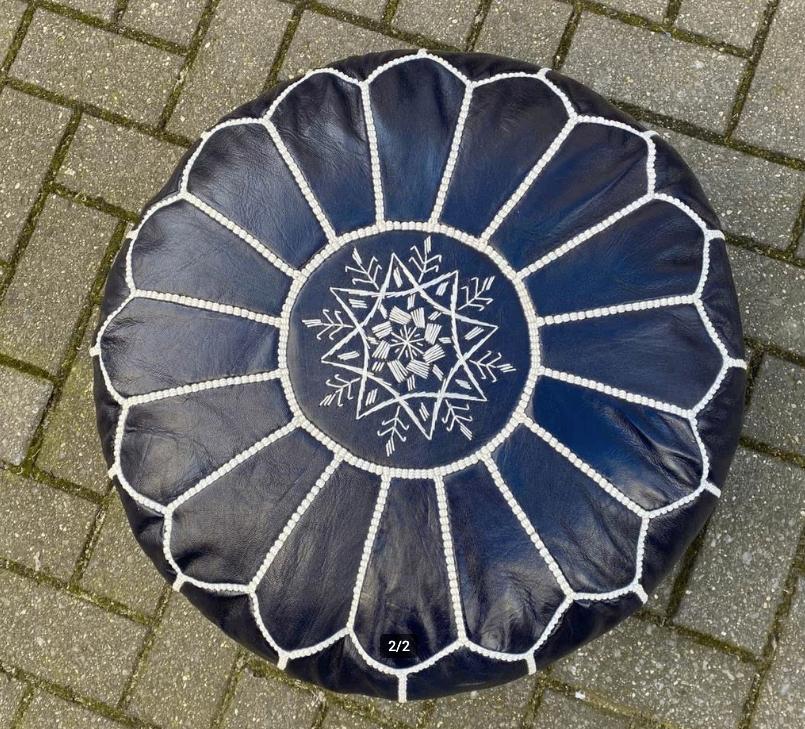 handgemaakte leren poef - stevig gevuld - donkerpaars, Huis en Inrichting, Minder dan 50 cm, Verzenden, Boho, Rond
