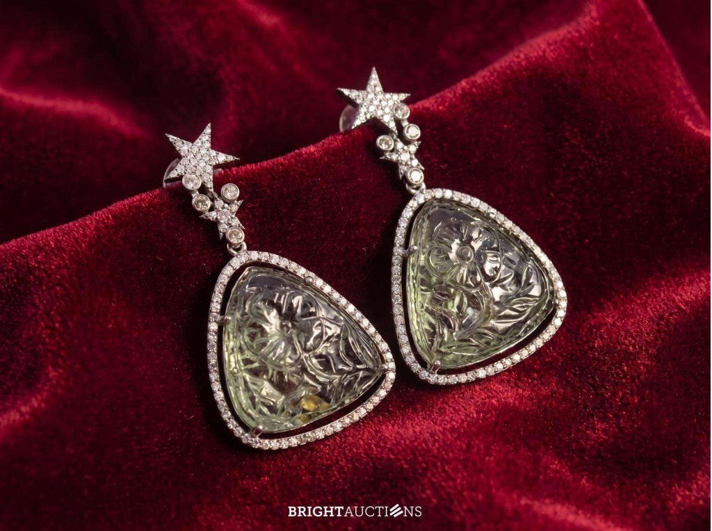 Tourmalijn oorbellen omringt door natuurlijke witte diamante, Bijoux, Sacs & Beauté, Boucles d'oreilles, Utilisé, Puces ou Clous