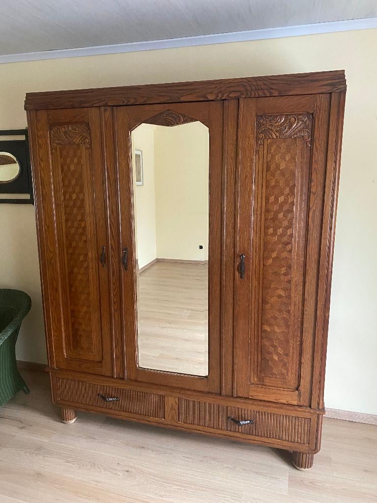 Vintage Kleerkast / Commode met spiegel / Nachtkast, Antiek en Kunst, Ophalen