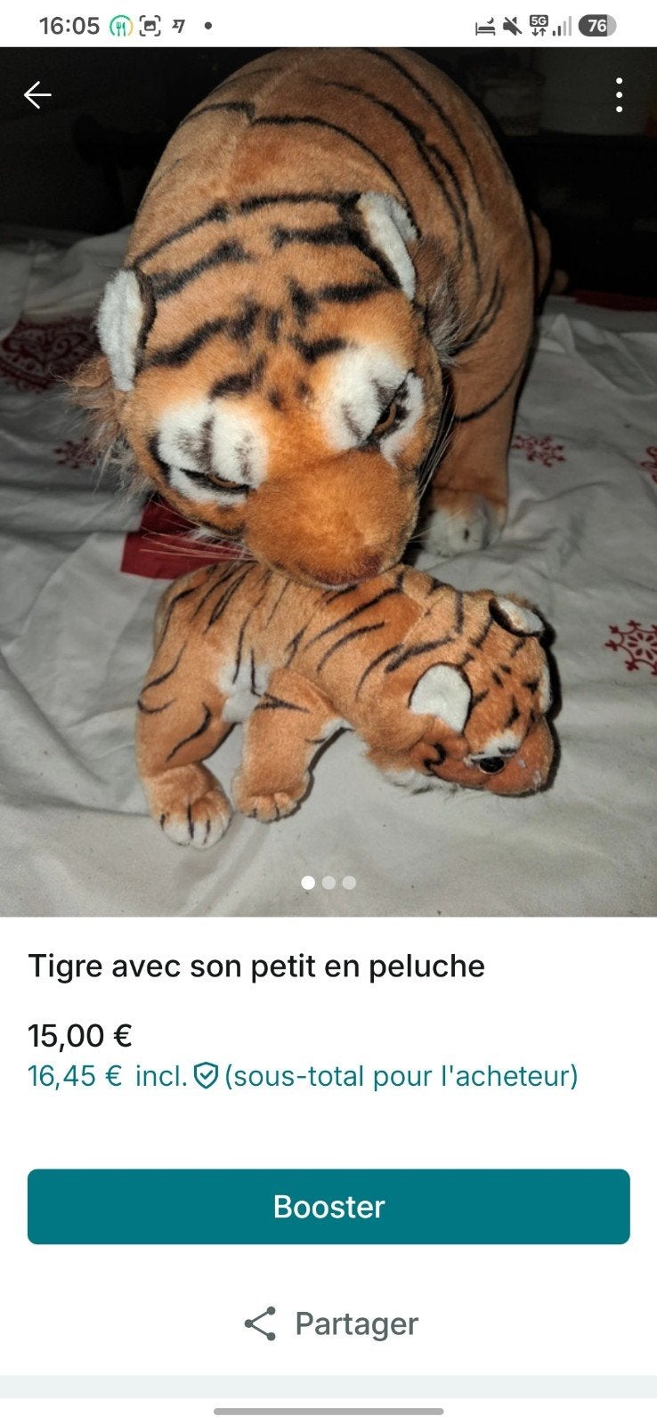 Tigre en peluche avec son petit, Enlèvement ou Envoi