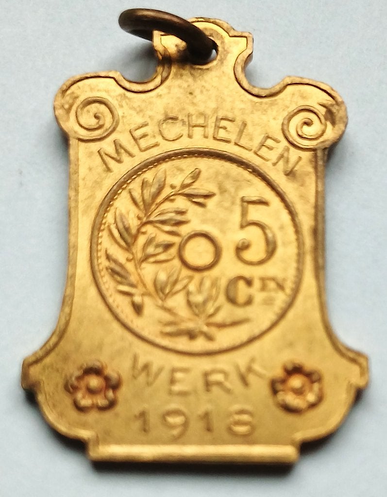 medaille 1918 mechelen 5 ct werk huis boogschutters zeldzaam, Postzegels en Munten, Penningen en Medailles, Ophalen of Verzenden