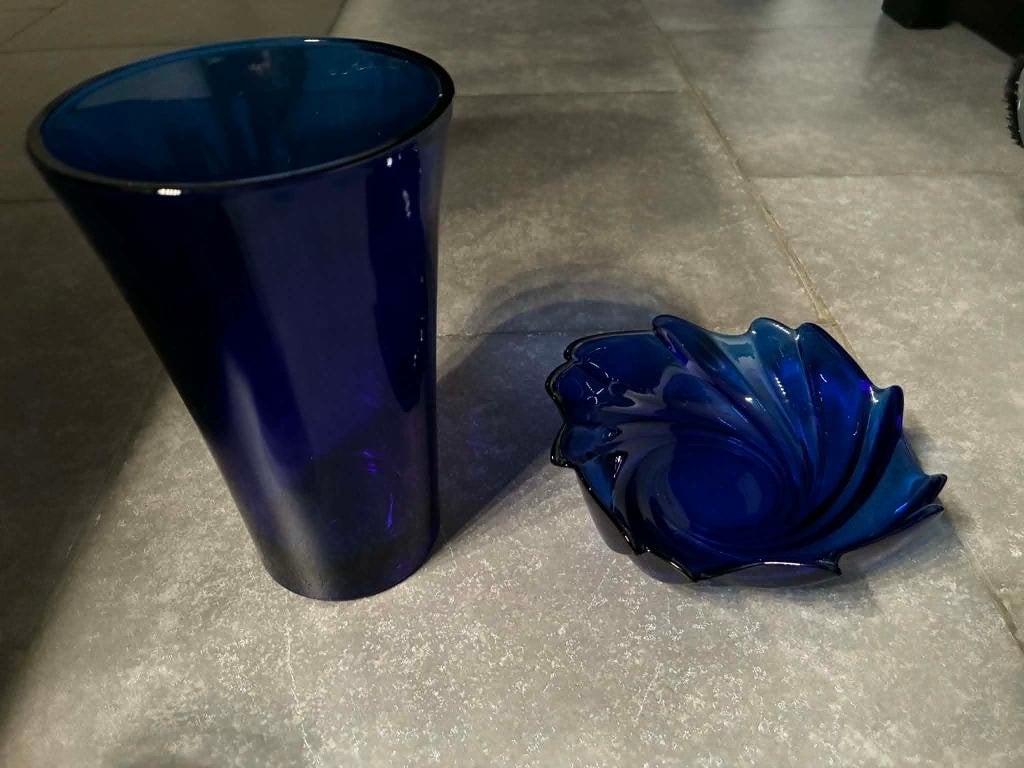 Vaas en schaaltje blauw, Maison & Meubles, Accessoires pour la Maison | Vases, Enlèvement, Bleu