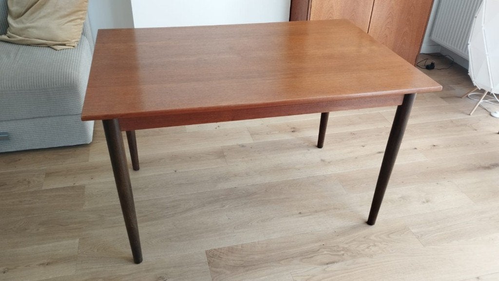 Table vintage extensible en bois, Teck, 100 à 150 cm, Cinq personnes ou plus, Enlèvement