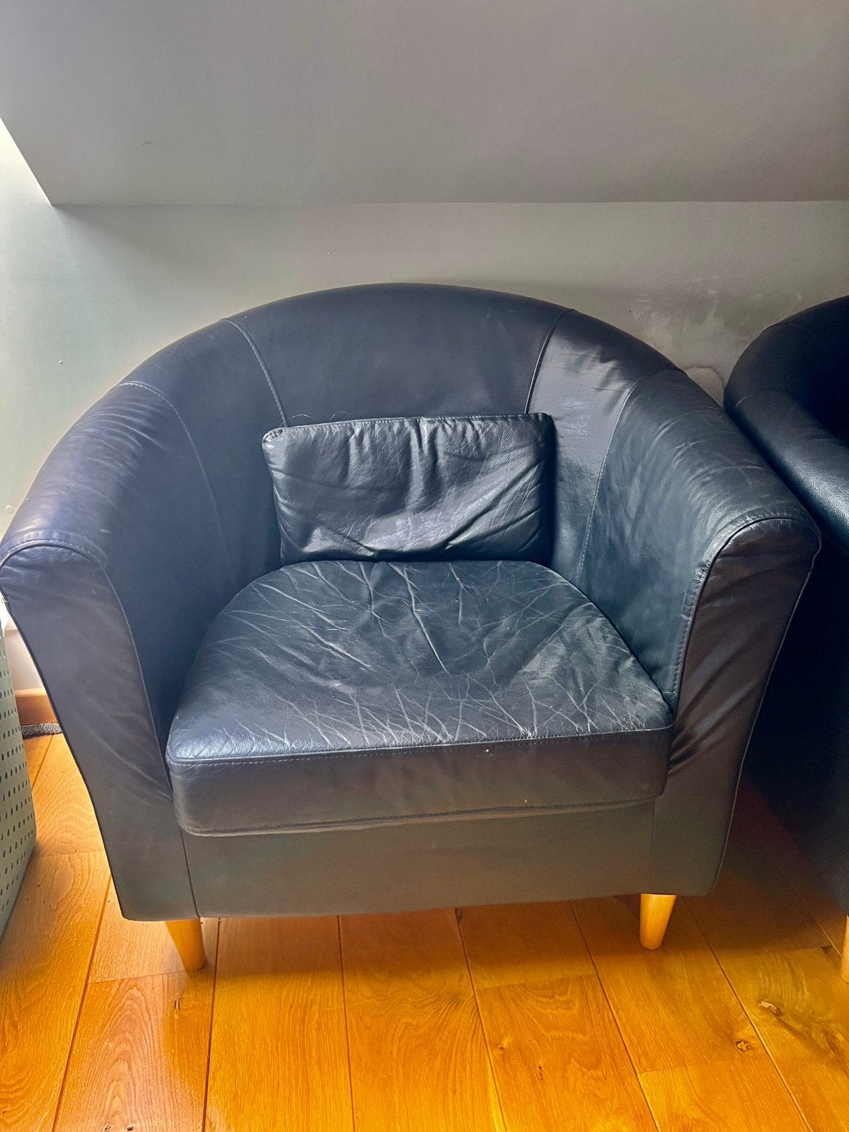 fauteuils club noirs en cuir - fauteuils cabriolet, Enlèvement, Utilisé, Bois