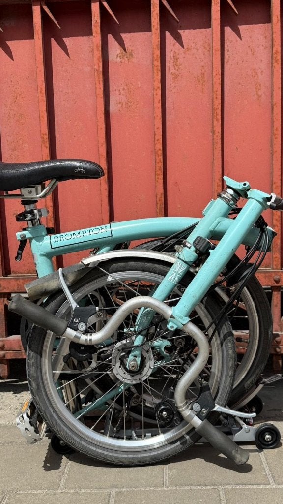 BromptonM6R turkooisblauw telescopisch zadel 6 versnellingen, Ophalen, Brompton, Velgrem, 14 tot 16 inch