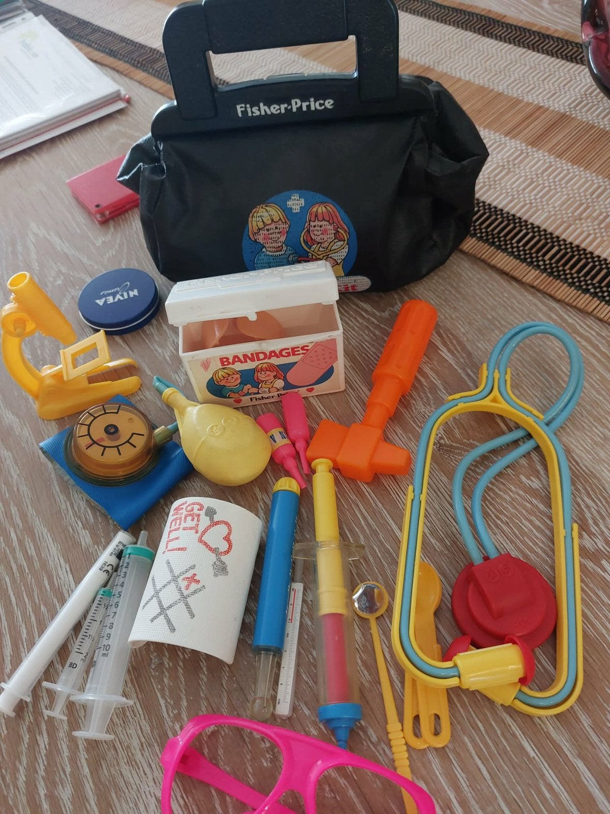 Vintage Fisher-Price Dokterstas (‘80) + XL-set met extra's!, Kinderen en Baby's, Ophalen of Verzenden, Gebruikt, Speelset