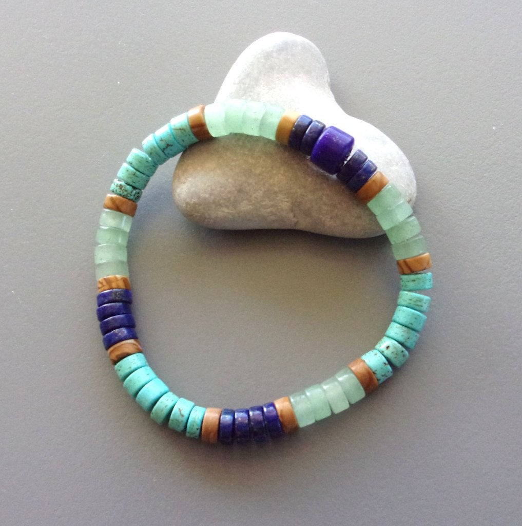 Bracelet amérindien homme ou femme lapis howlite turquoise, Enlèvement ou Envoi, Avec pierre précieuse, Bleu, Neuf