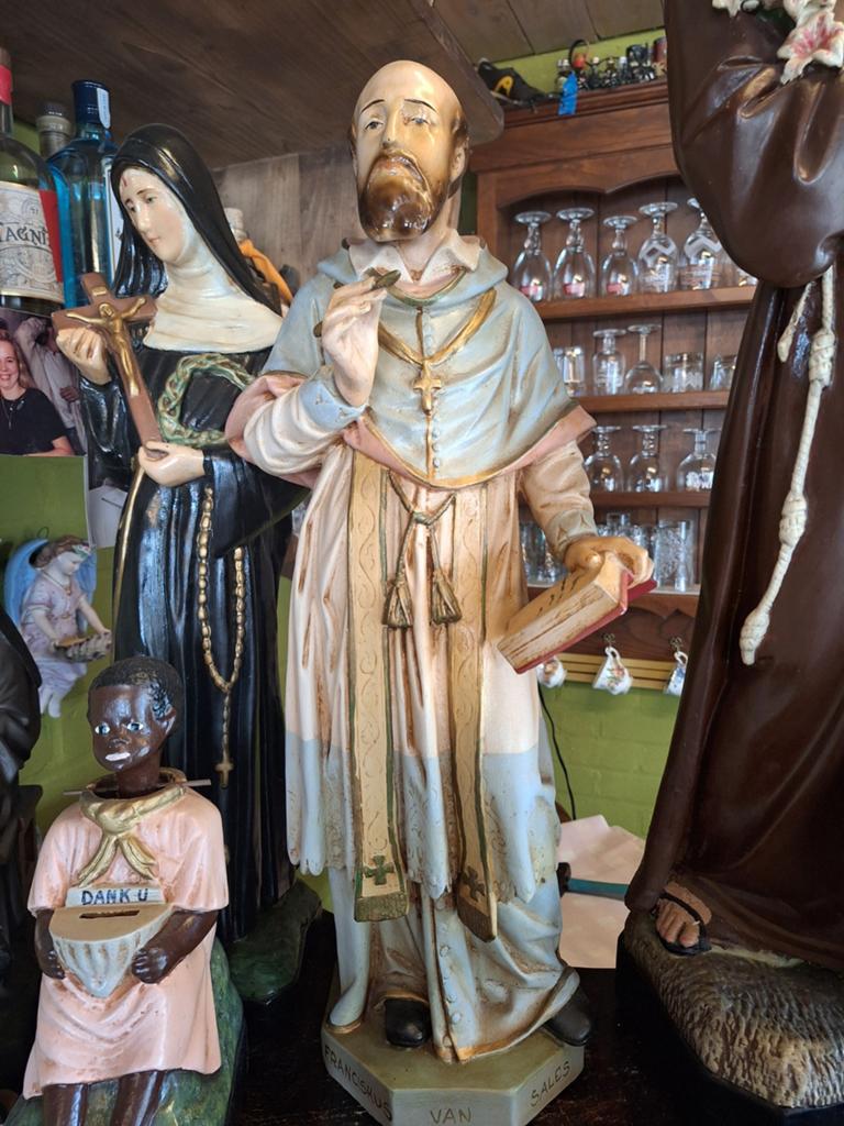 Antiek beeld Franciscus van Sales 64cm, Antiek en Kunst, Antiek | Religieuze voorwerpen, Ophalen