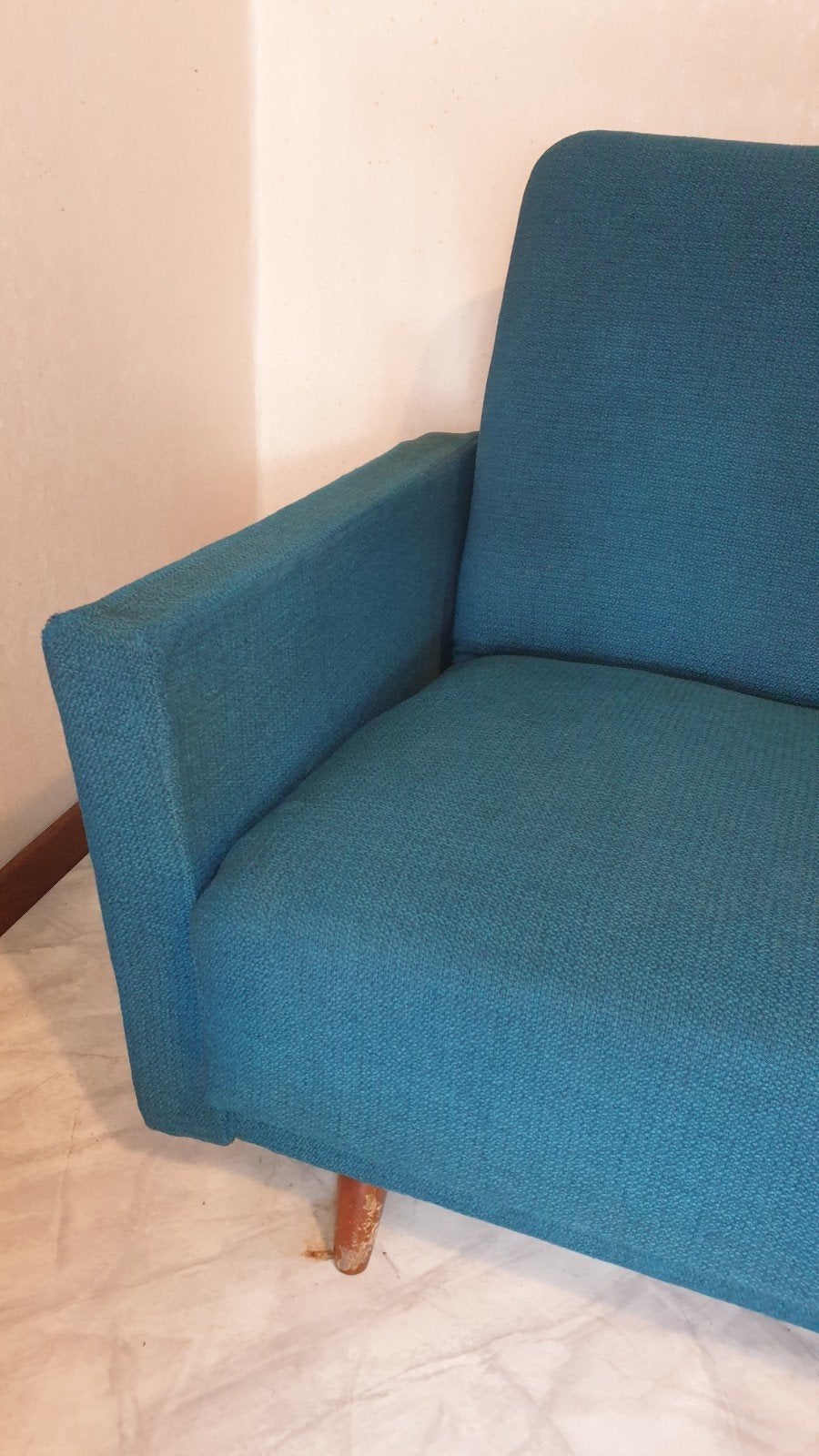 Vintage zetel + bed, Huis en Inrichting, Slaapkamer | Slaapbanken, Ophalen, Gebruikt, Twijfelaar, Blauw