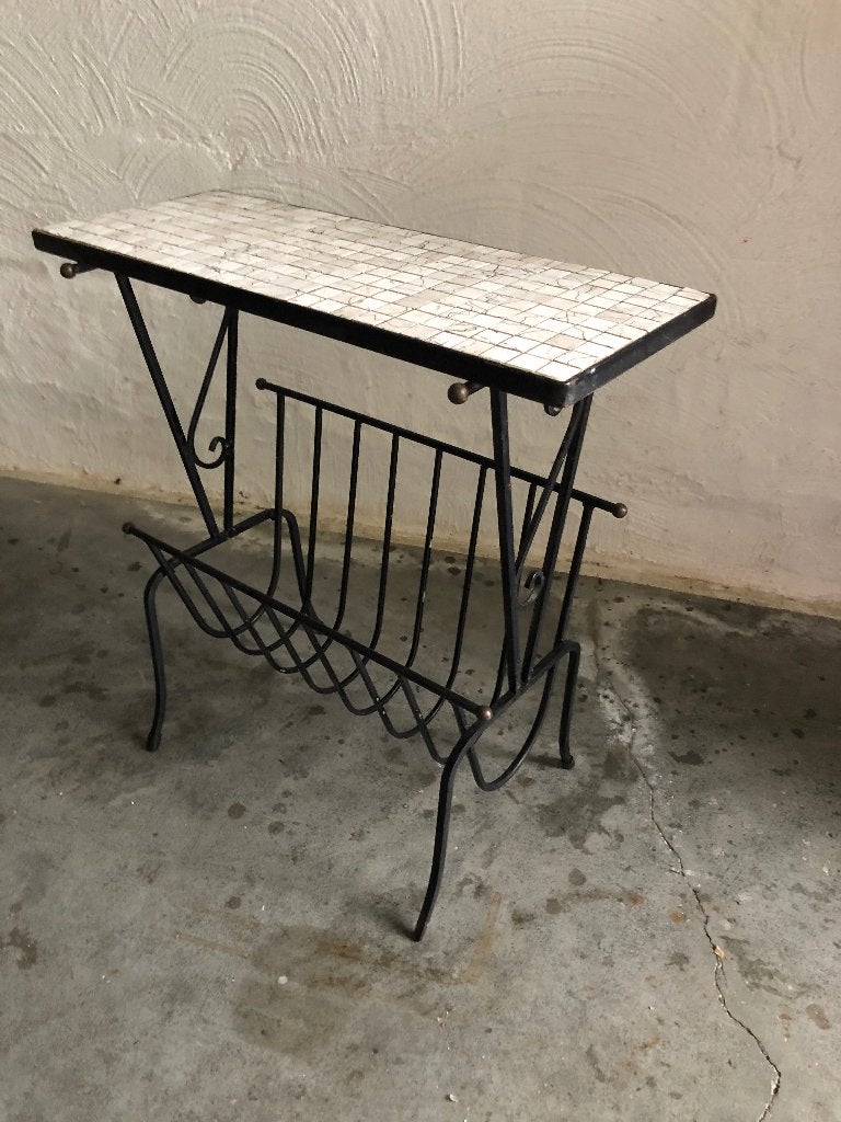 Vintage midcentury bijzettafel/ lectuurbak, Ophalen, Gebruikt, Metaal, Lectuurbak