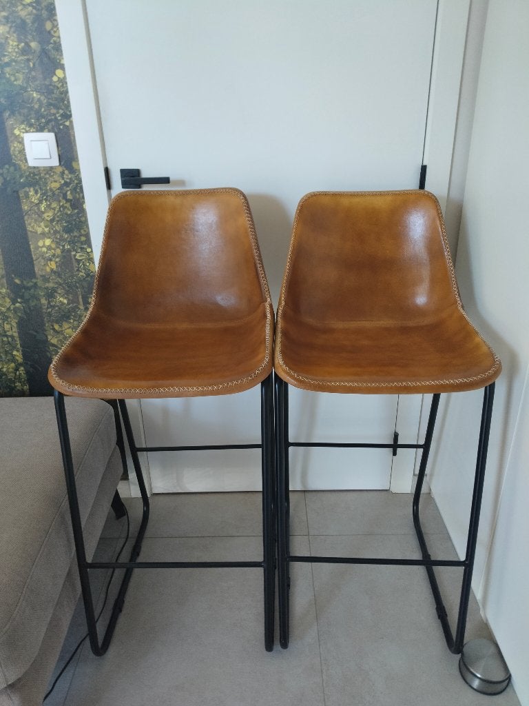 Barkrukken, Huis en Inrichting, Ophalen, Gebruikt, Leer, 90 cm of meer