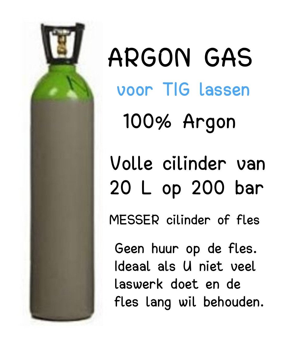 Argon (koop)fles 20L/200bar VOL - TIG lassen, Ophalen, Tig