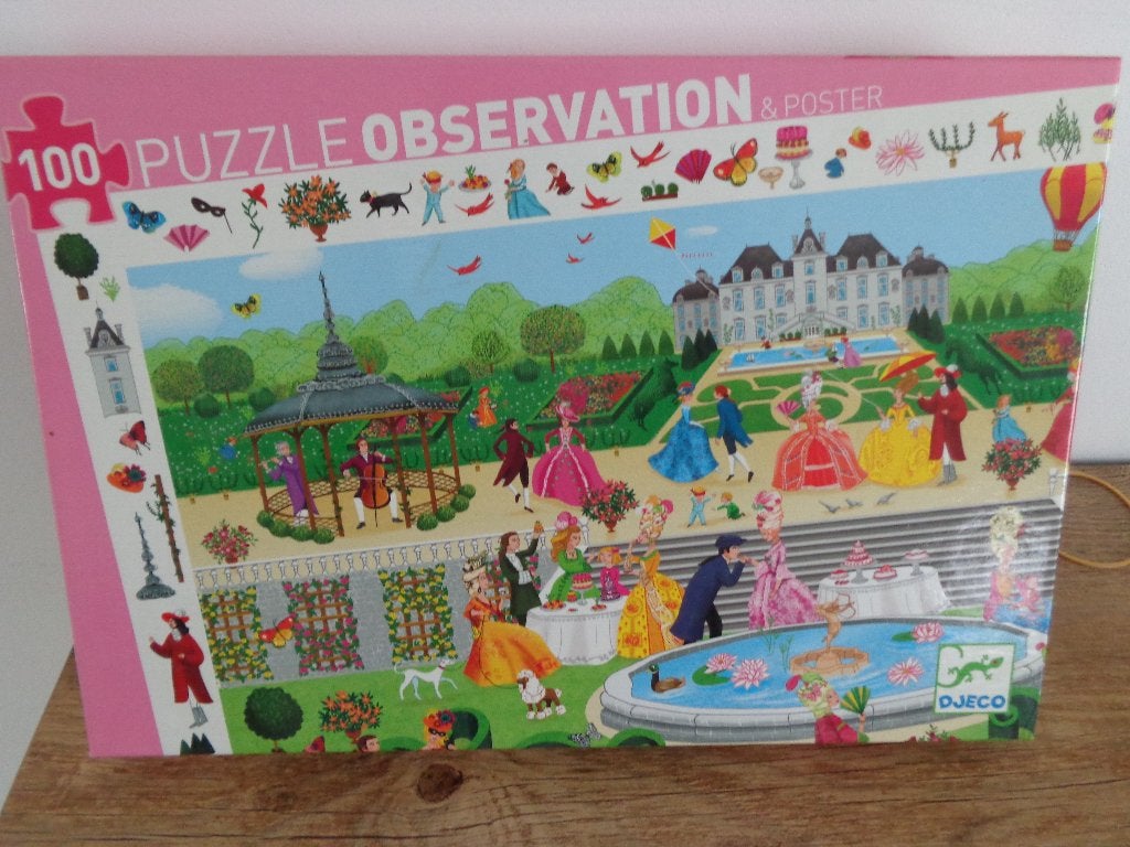 Puzzle Observation DJECO - Contes La Garden Party - 100 pces, Enlèvement ou Envoi, Plus de 50 pièces, Comme neuf, 4 à 6 ans