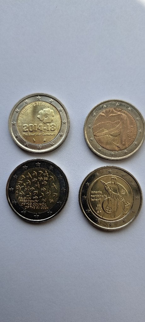 3 Belgische en 1 Franse herdenkingsmunt van 2 euro, Enlèvement ou Envoi, Belgique, 2 euros, Monnaie en vrac