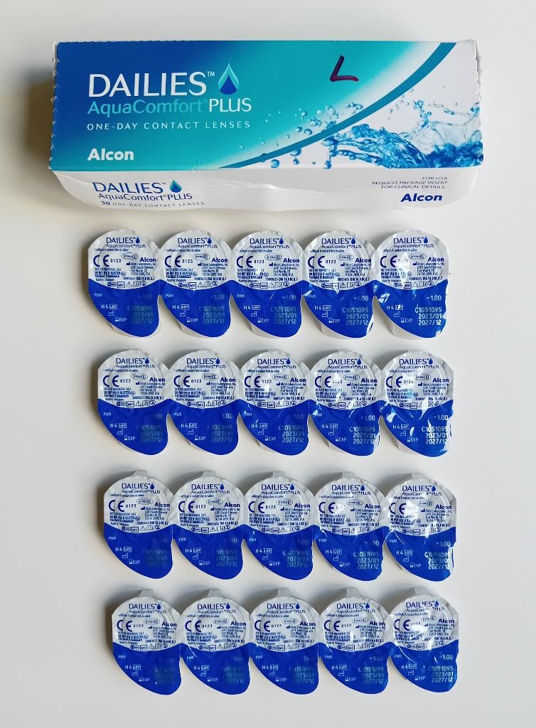 Contactlenzen Dailies AquaComport Plus –1 20 stuks, Ophalen of Verzenden, Zo goed als nieuw, Overige kleuren, Overige merken