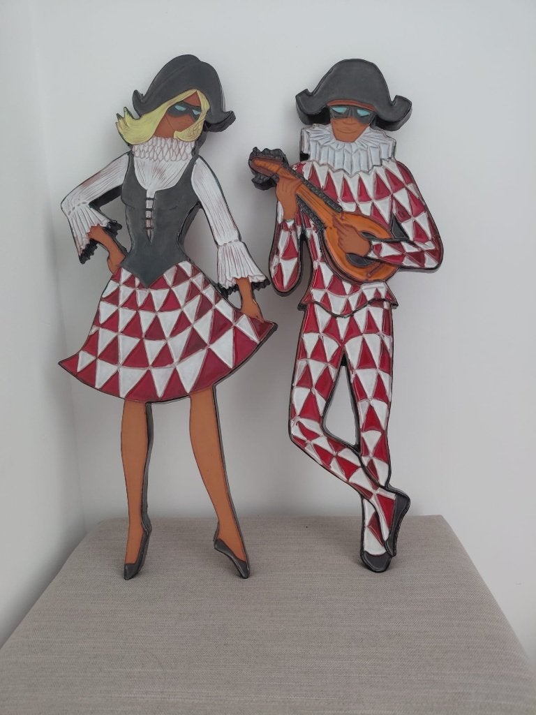 2 plaques en forme d'amphore Arlequin et Colombina — Yann, Enlèvement ou Envoi