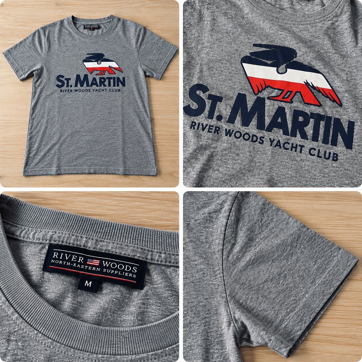 River Woods St. Martin T-shirt grijs met print – maat M, Ophalen of Verzenden, Zo goed als nieuw, Maat 46 (S) of kleiner, Grijs