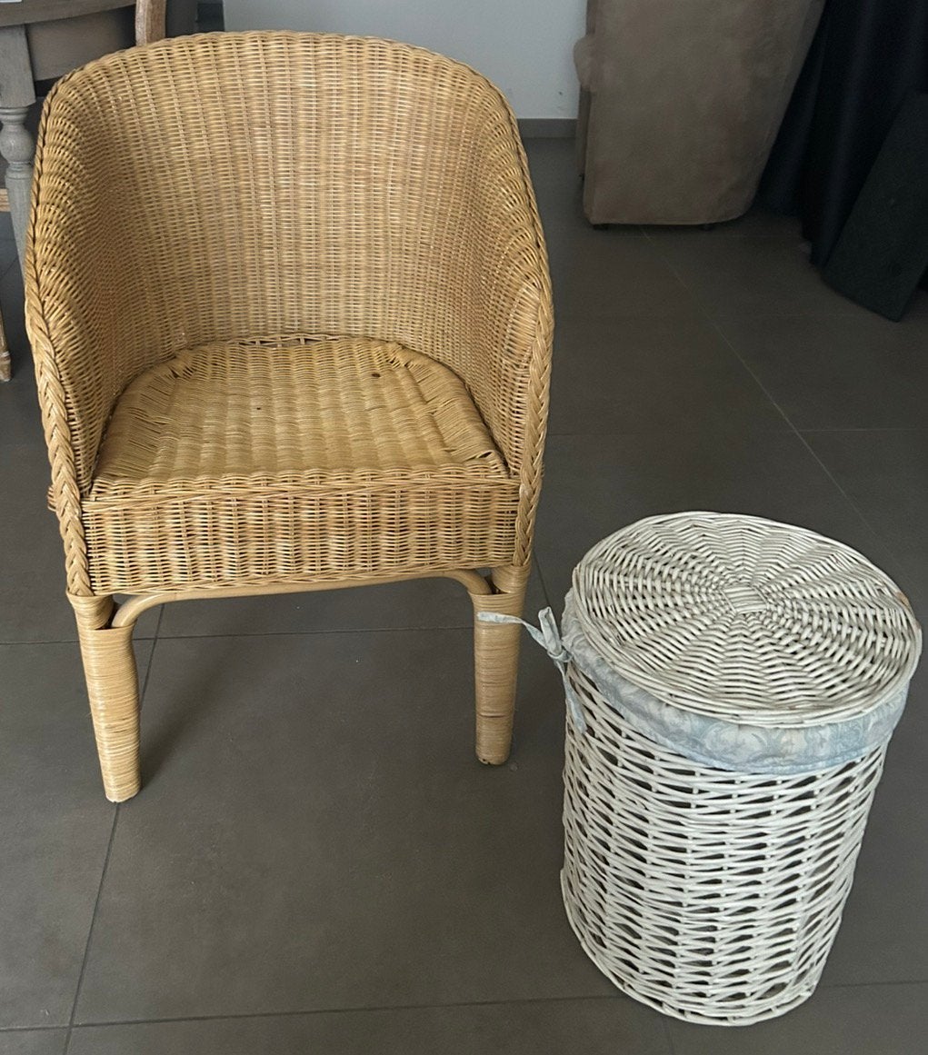 Rieten zetel + rieten wasmand, Ophalen, Overige kleuren, Riet of Rotan, Zo goed als nieuw