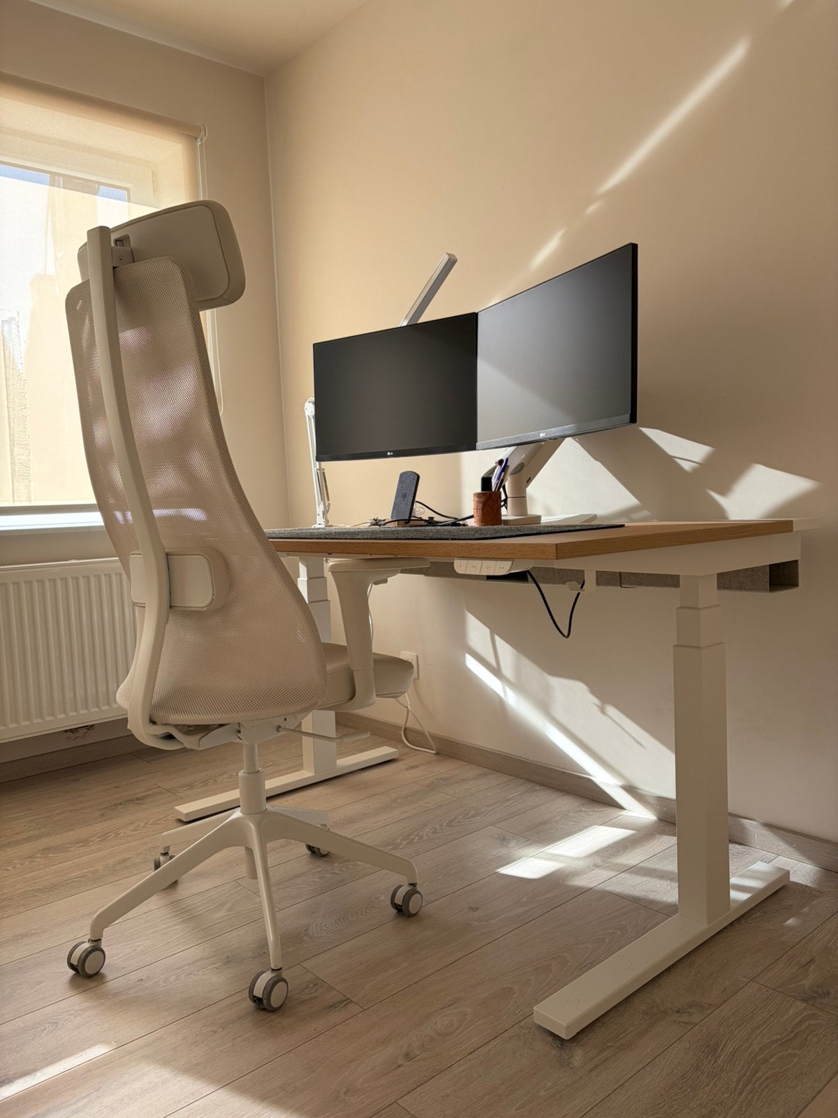 Bureau assis/debout IKEA + sa chaise, Enlèvement, Comme neuf, IKEA