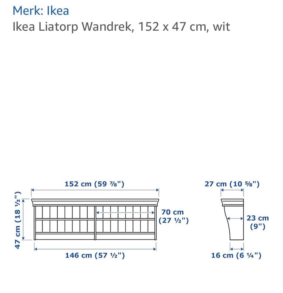 Nieuw wit Liatorp wandrek Ikea 125 x 47 cm, Huis en Inrichting, Ophalen, Nieuw