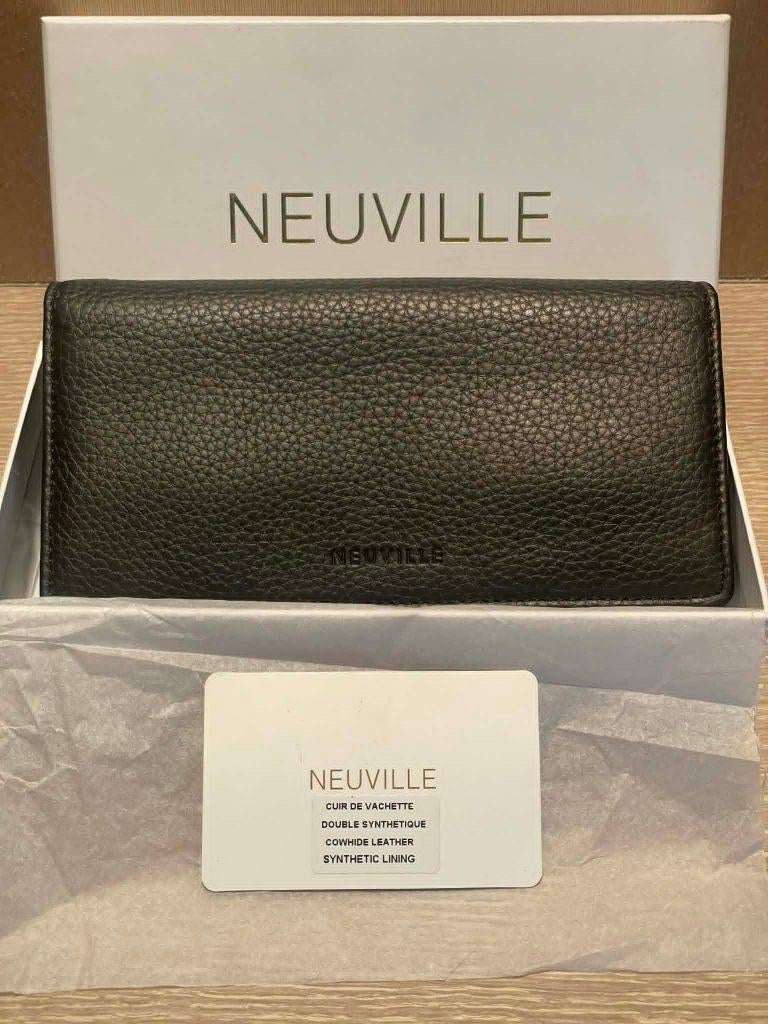 Portefeuille en cuir noir Neuville, Bijoux, Sacs & Beauté, Porte-monnaie & Portefeuilles, Neuf, Autres marques, Noir, Cuir, Enlèvement ou Envoi