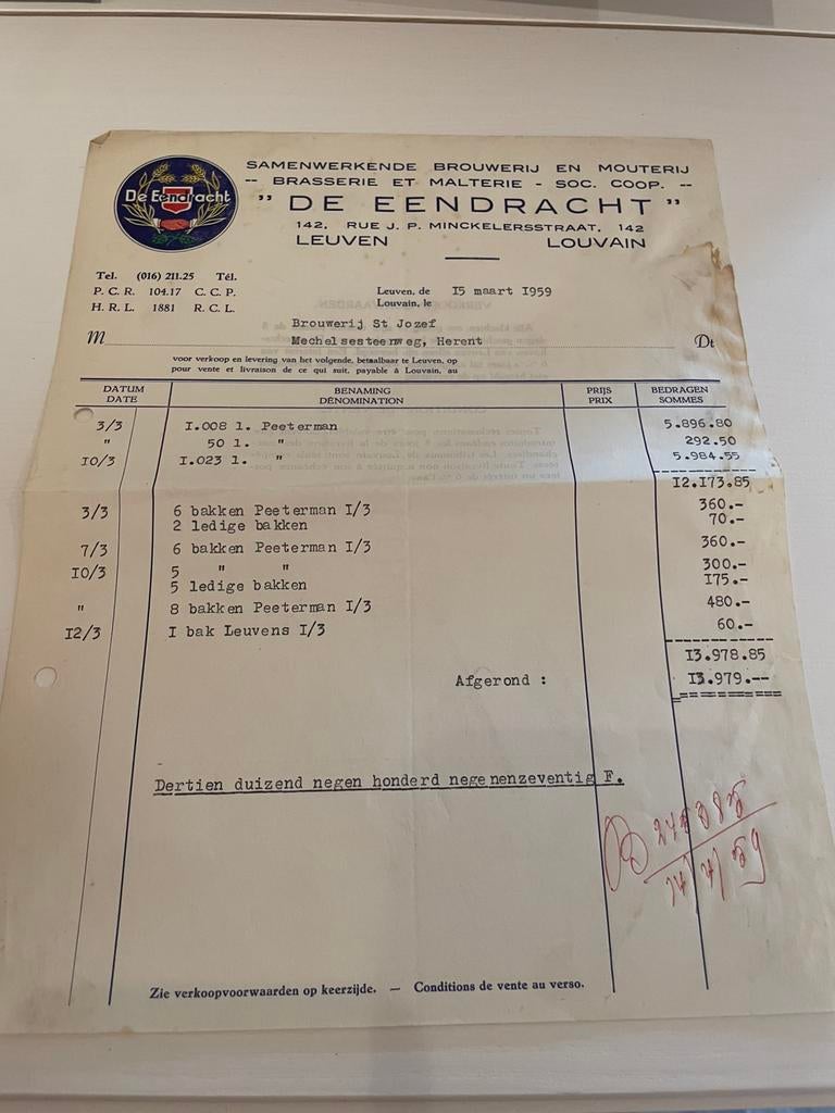 De eendracht leuven facturen, Verzamelen, Ophalen of Verzenden, Gebruikt, Overige typen