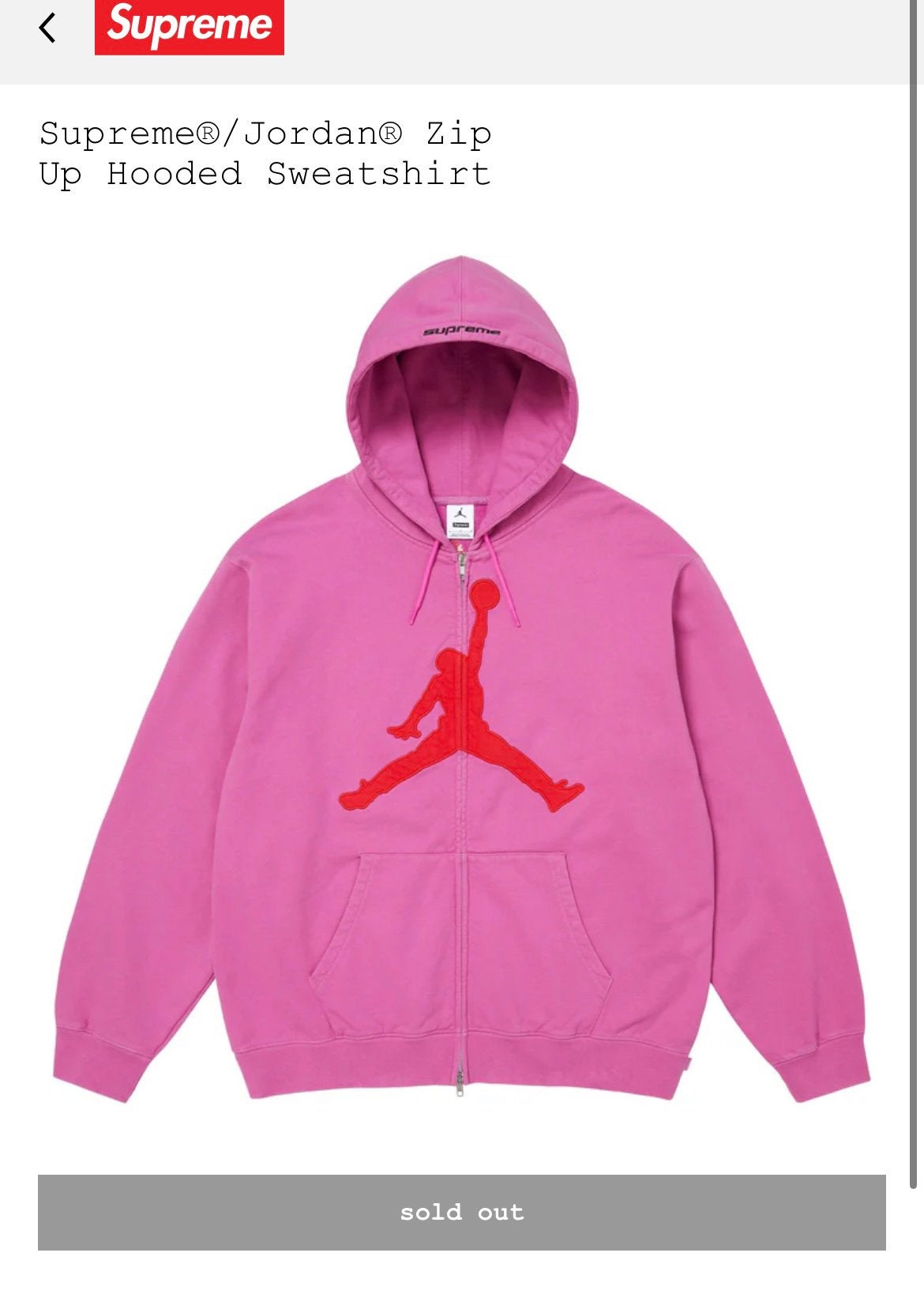 Supreme x Jordan Zip Hoodie Fire Pink SS26 M, Ophalen of Verzenden, Nieuw, Maat 48/50 (M), Roze
