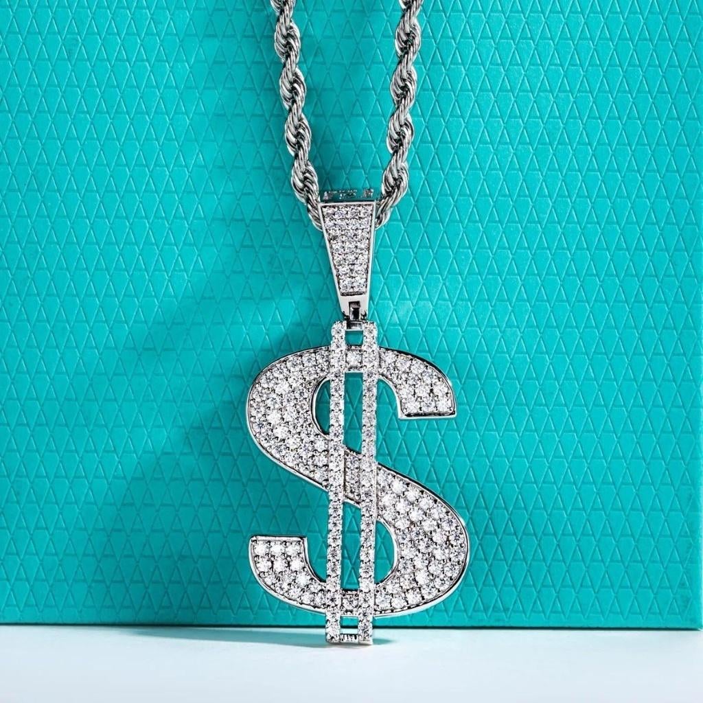 Hip Hop Dollar hanger | 158 Moissanite stenen | 925 zilver, Verzenden, Nieuw, Zilver, Zilver