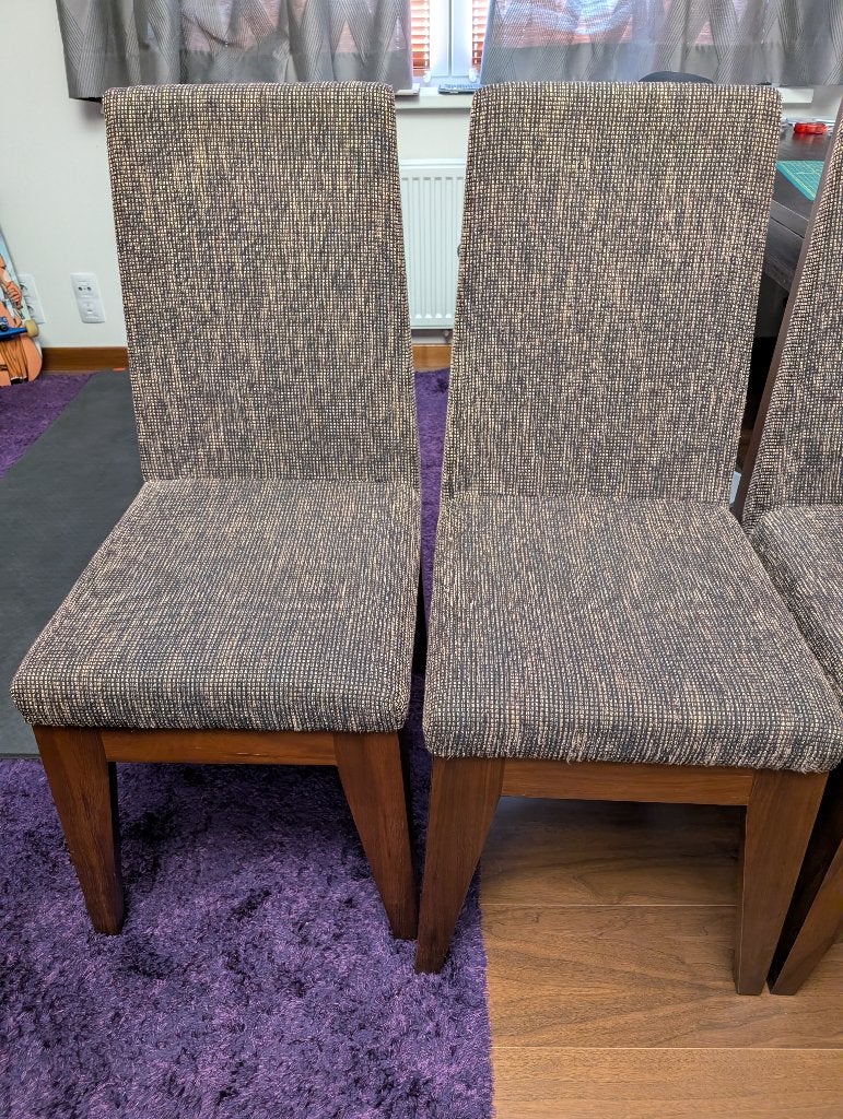 Eetkamerstoelen hout bruin, Maison & Meubles, Chaises, Utilisé, Cinq, Six Chaises ou plus, Bois, Tissus, Brun, Enlèvement