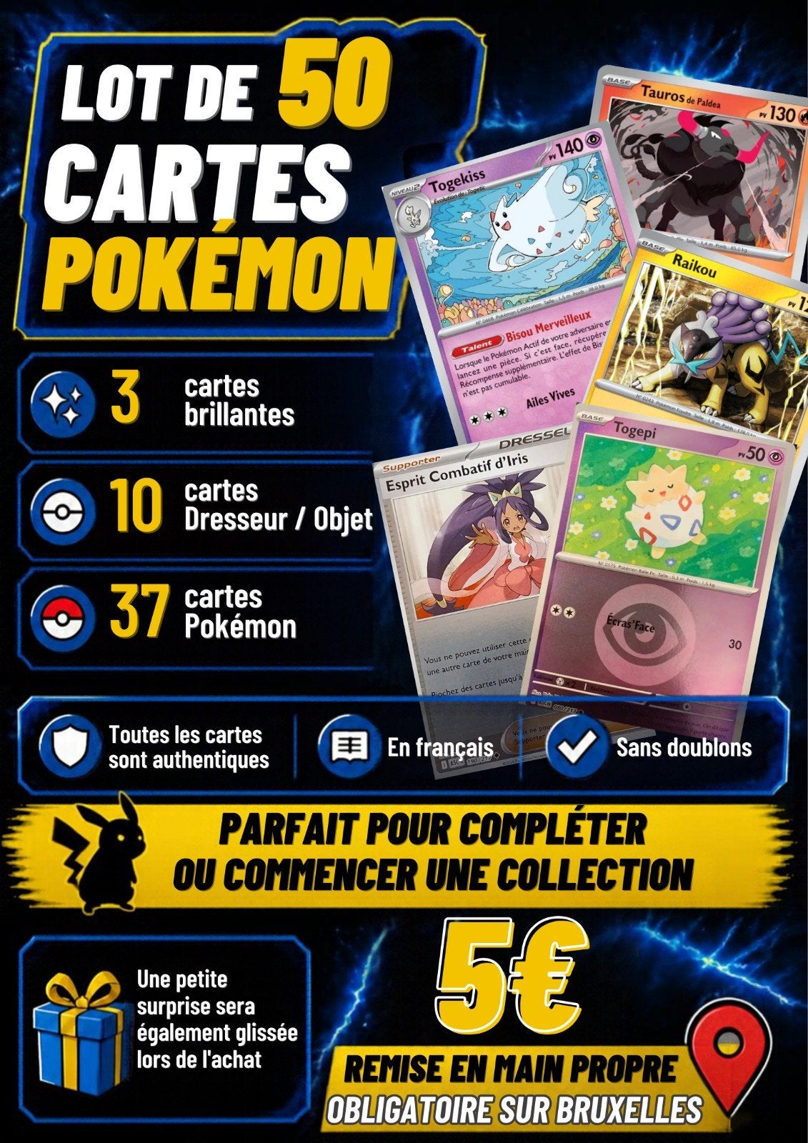 Lot de 50 cartes Pokémon authentiques, Enlèvement, Neuf, Plusieurs cartes, Foil