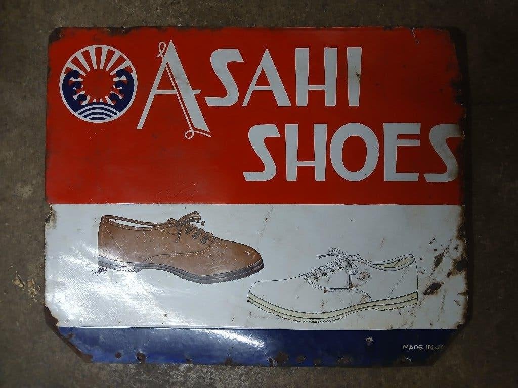 Plaque émaillée double face ASAHI shoes, Enlèvement ou Envoi
