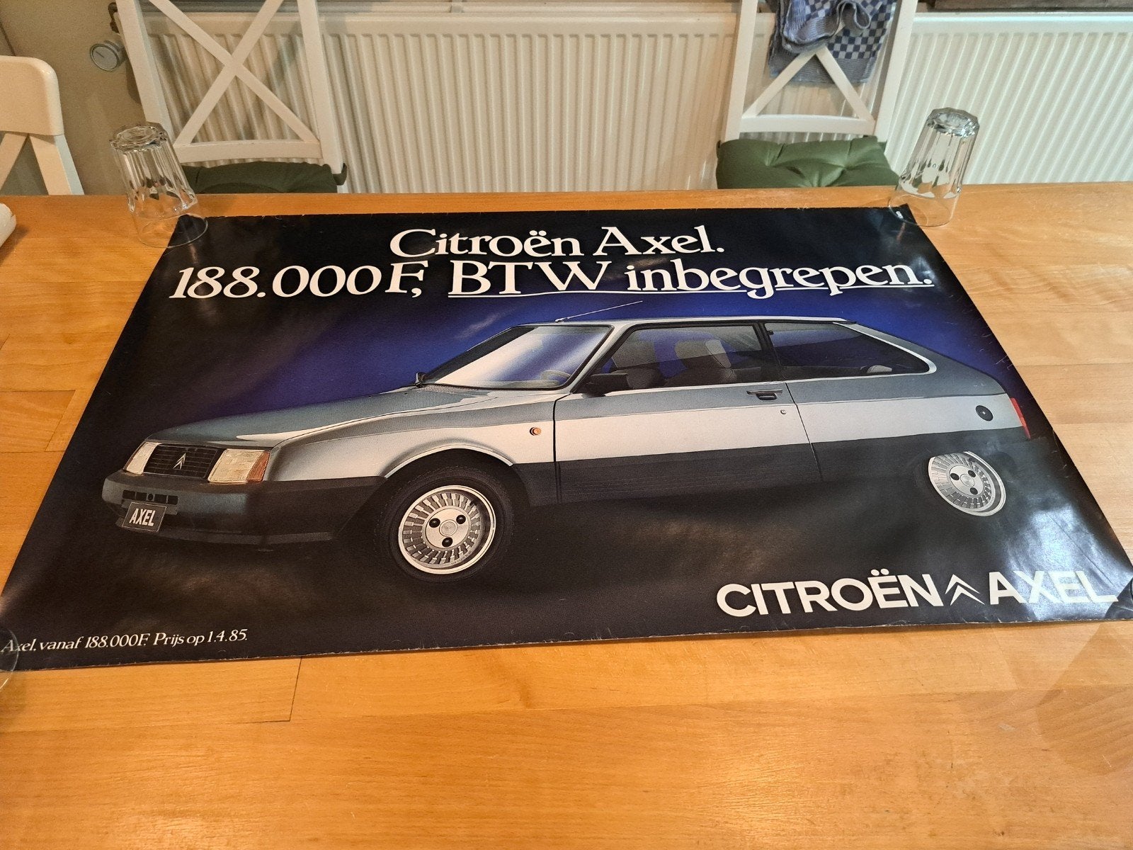 Citroen Axel reclameposter 1985 ca 70x100cm origineel, Rechthoekig Liggend, Ophalen of Verzenden, Zo goed als nieuw, A1 t/m A3