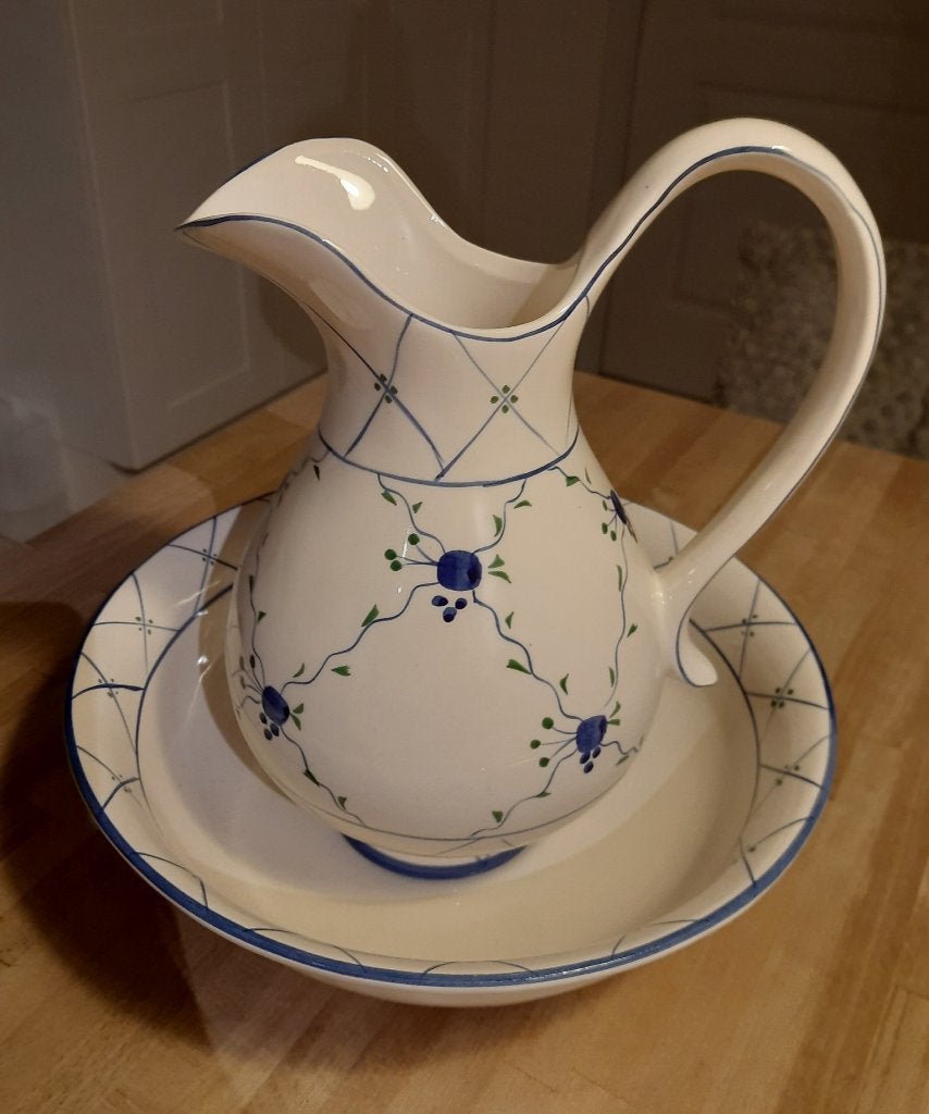 Vintage wastafelset met kan en schaal – 30 cm, Antiek en Kunst, Ophalen