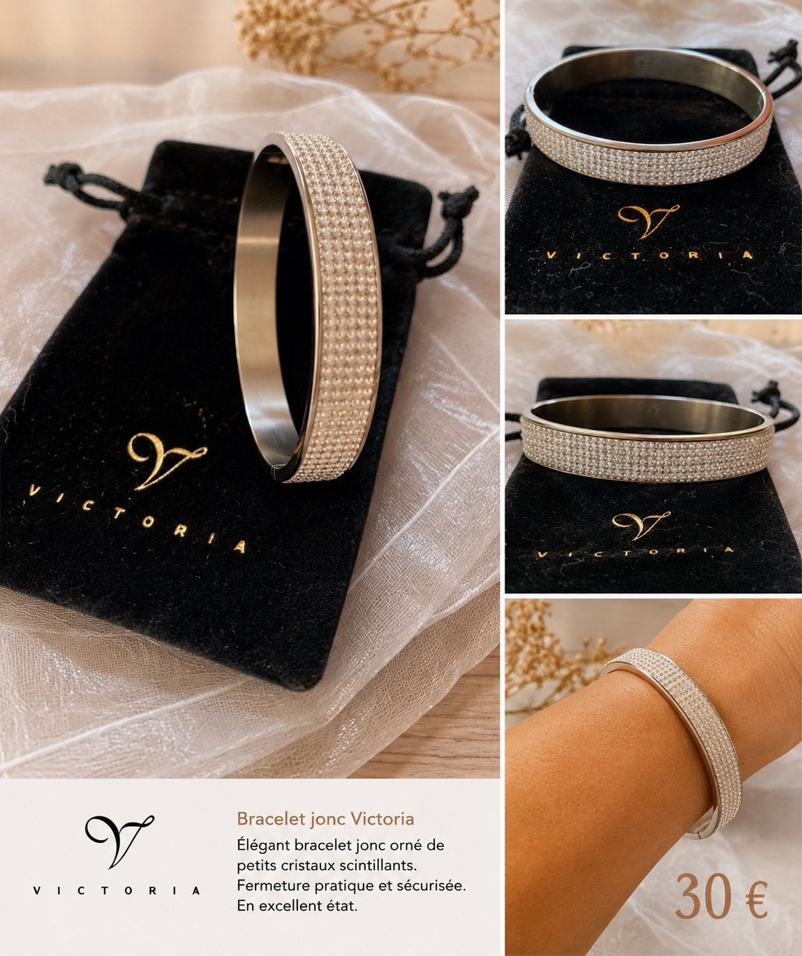 Superbe bracelet Victoria. Comme neuf, Enlèvement, Comme neuf, Autres matériaux, Avec strass