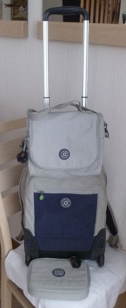 Kipling Set Trolley Sari lunchtas en pennendoos + apen, Aktetas of Boekentas, Ophalen of Verzenden, Grijs, 30 tot 40 cm
