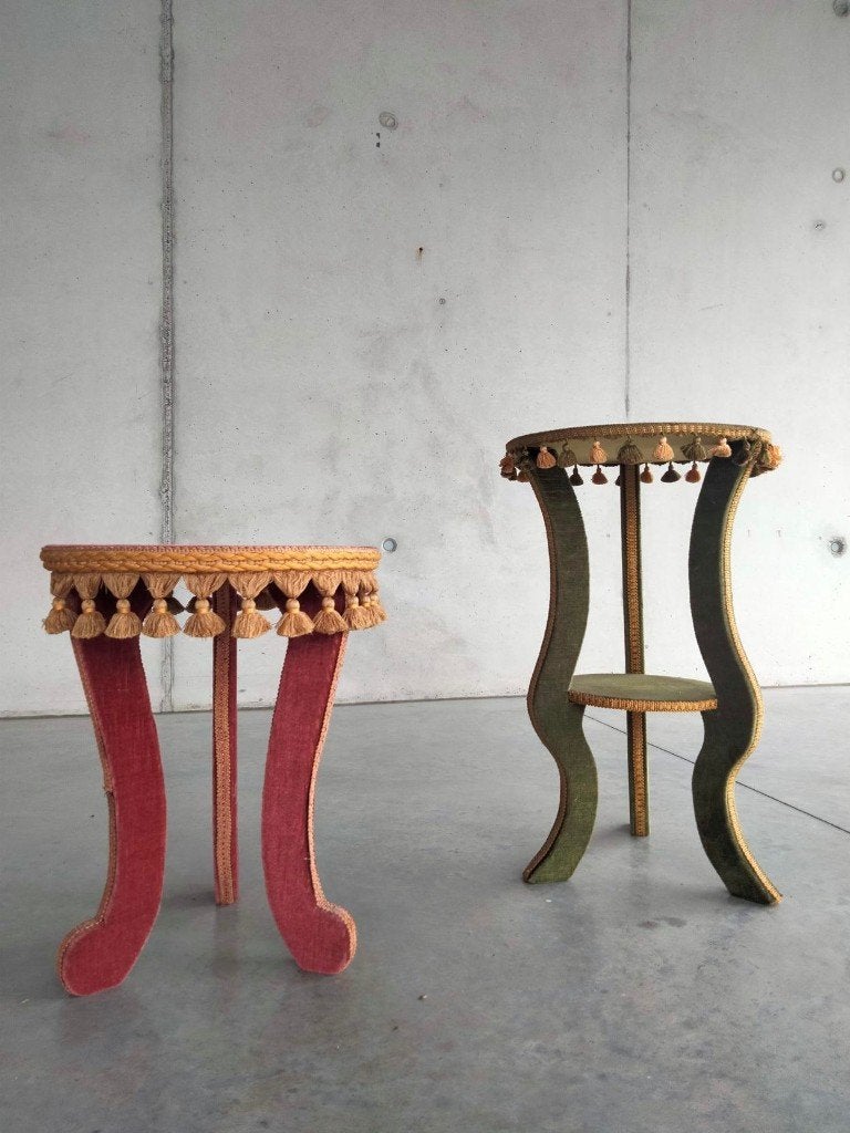 prijs zie aanbieding vintage velours boudoir bijzettafeltjes, Huis en Inrichting, Ophalen, Gebruikt