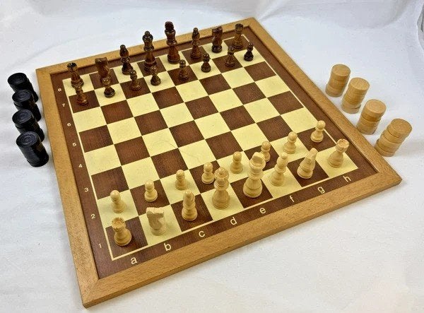 Schaakspel Damspel hout schaakstukken en schaakbord 43x43cm, Hobby en Vrije tijd, Gezelschapsspellen | Bordspellen, Een of twee spelers
