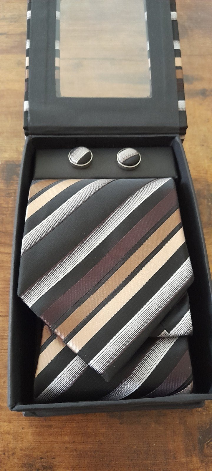 Nieuwe zijden stropdas, zakdoek en manchetknoopdoos, Handtassen en Accessoires, Ophalen of Verzenden