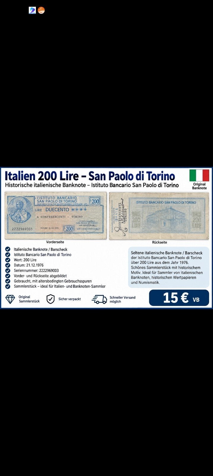 billet de banque, Enlèvement ou Envoi