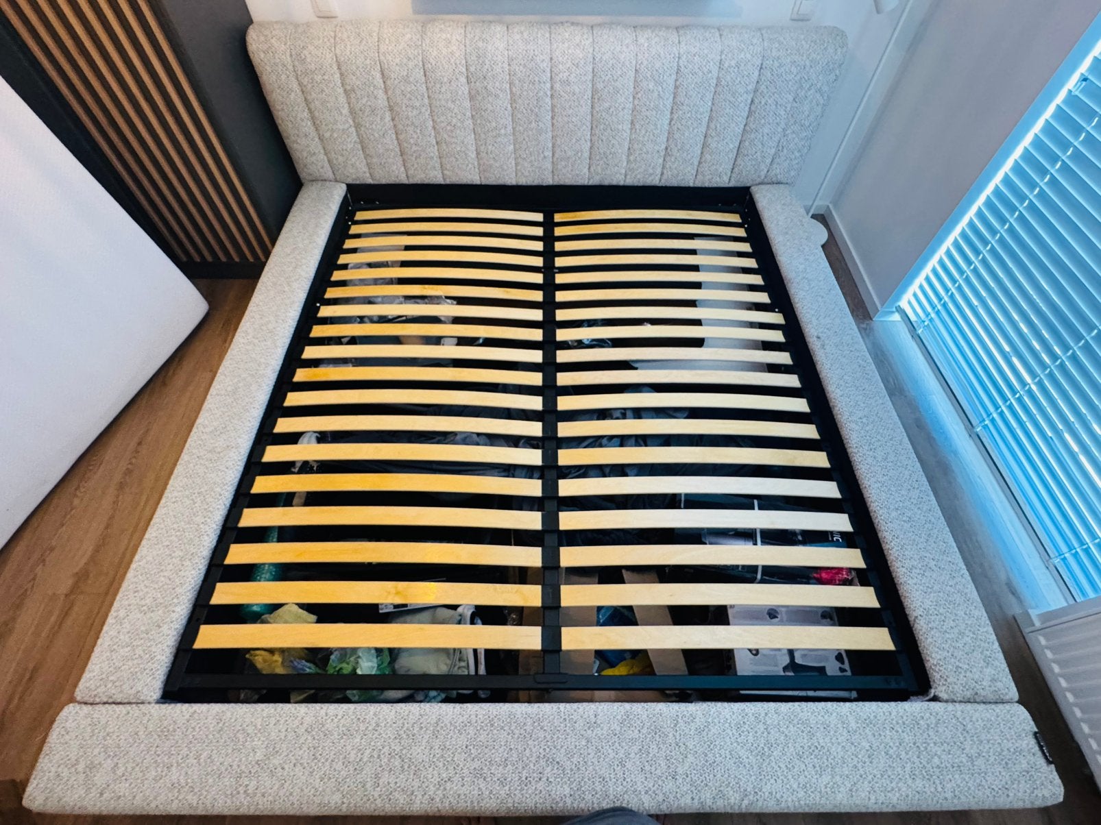 Lit double - matelas - sommier et armoire gratuite, Ophalen, Tweepersoons, Zo goed als nieuw, Overige maten